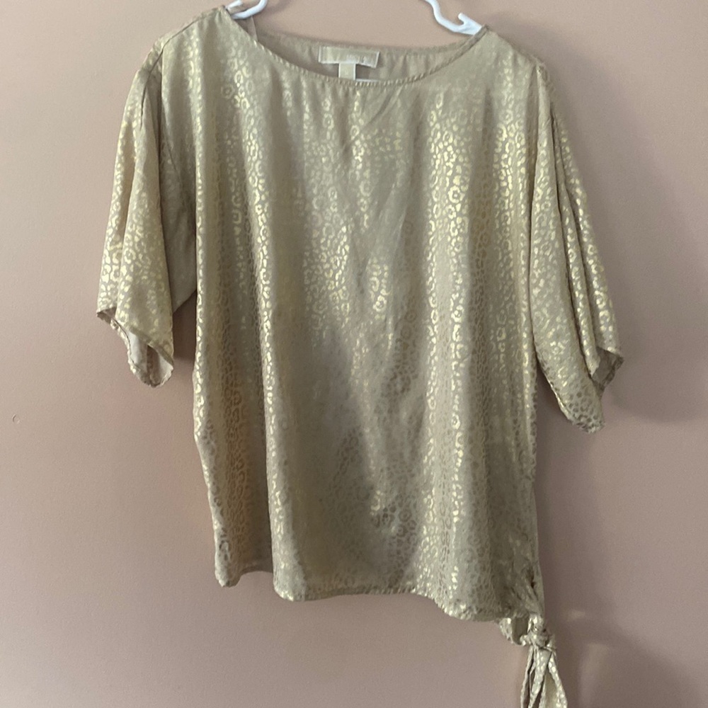 Gold Michael Kors leopard print blouse with tie